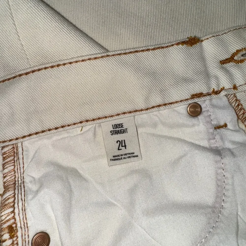 BDG Urban Outfitters Loose Straight Jeans NWT Size 24 Destroyed Ivory High Rise - Picture 10 of 16